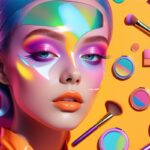 Эксперимент с технологичным макияжем, сочетающим наноуровневую косметику и голографические эффекты